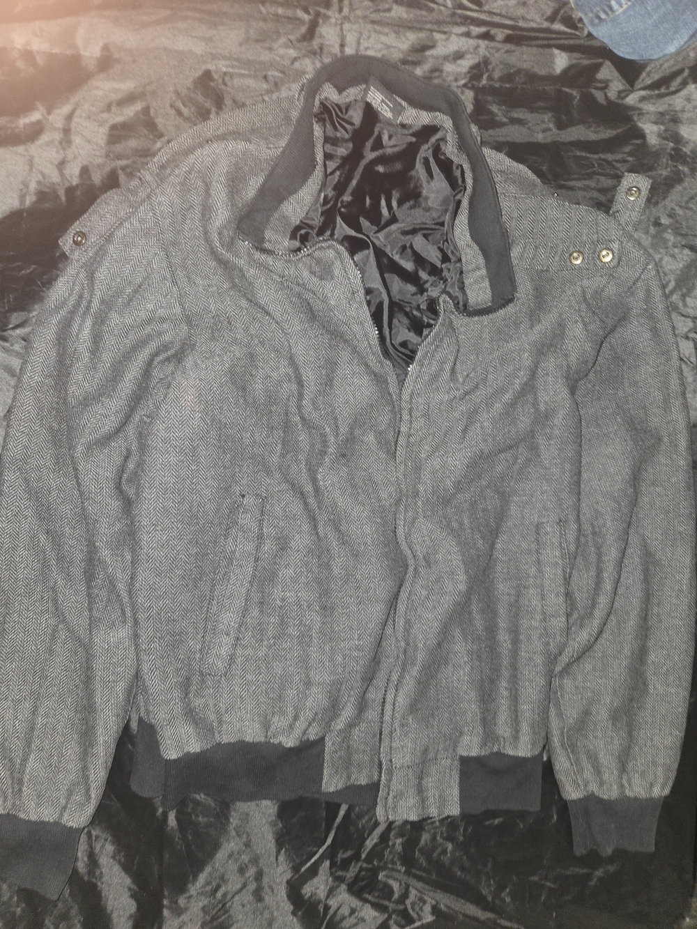 Gray Herringbone Bomber Jacket